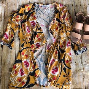 Mustard and magenta floral duster chevron accent